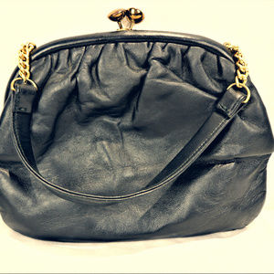 Vintage French Black Leather DOFAN Leather Handbag